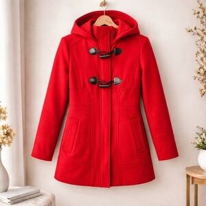 GUESS Red Hooded Toggle Pea Coat